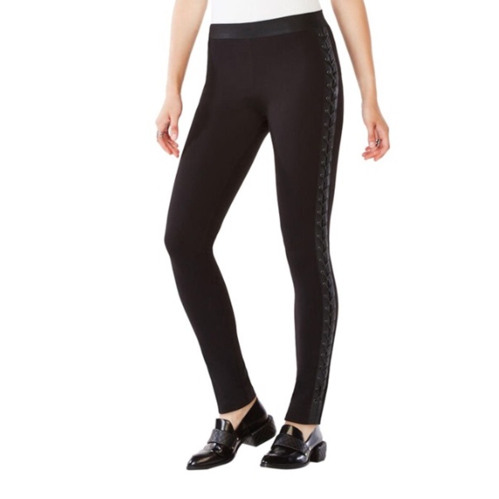 BCBG Jaime Lace Up Side Faux Leather Leggings, XXS